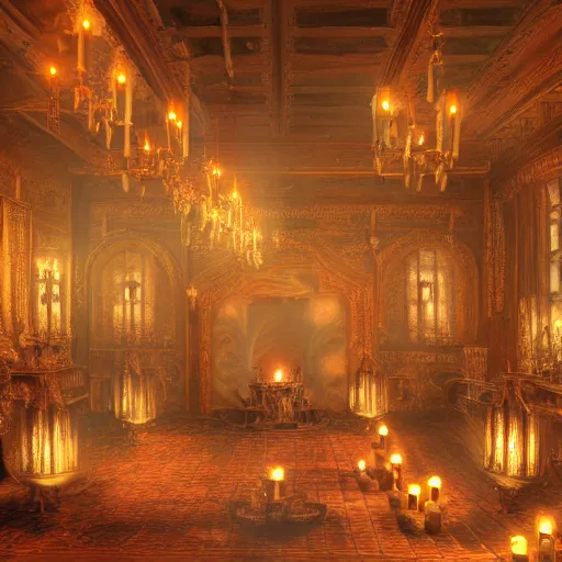 Image similar to a room is lit by dozens of flickering candles, and the air is thick with incense. highly detailed, digital photo, HDRI, by christopher bretz and kael ngu, vivid colors, high contrast, 8k resolution, intricate, photorealistic, smooth