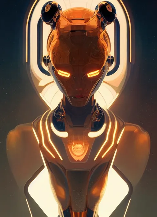 Image similar to symmetry!! portrait of animal robot, sci - fi, tech wear, glowing lights!! intricate, elegant, highly detailed, digital painting, artstation, concept art, smooth, sharp focus, illustration, art by artgerm and greg rutkowski and alphonse mucha