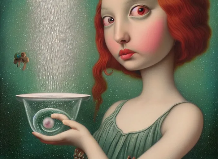 Image similar to a universe contained in a single drop of water, an ultrafine detailed painting by mark ryden, trending on deviantart, pop surrealism, whimsical, lowbrow, grotesque