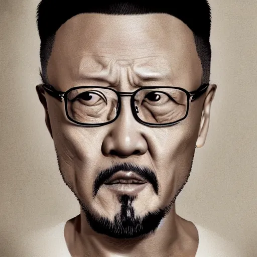 Image similar to a photorealistc digital art of jiang wen shows his muscle, award winning photography, trending on artstation