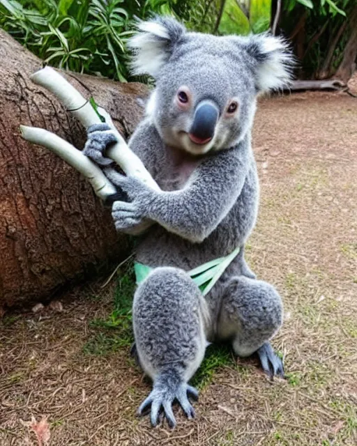Prompt: a cute koala ninja cosplay, intricate, highly detailed, centered