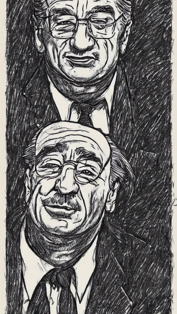 Image similar to a portrait of Robert Deniro drawn by Robert Crumb