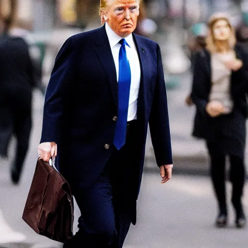 Image similar to face close up portrait photograph of a very tall, elegantly dressed, young, bearded, golden haired, pale white donald trump walking through the city