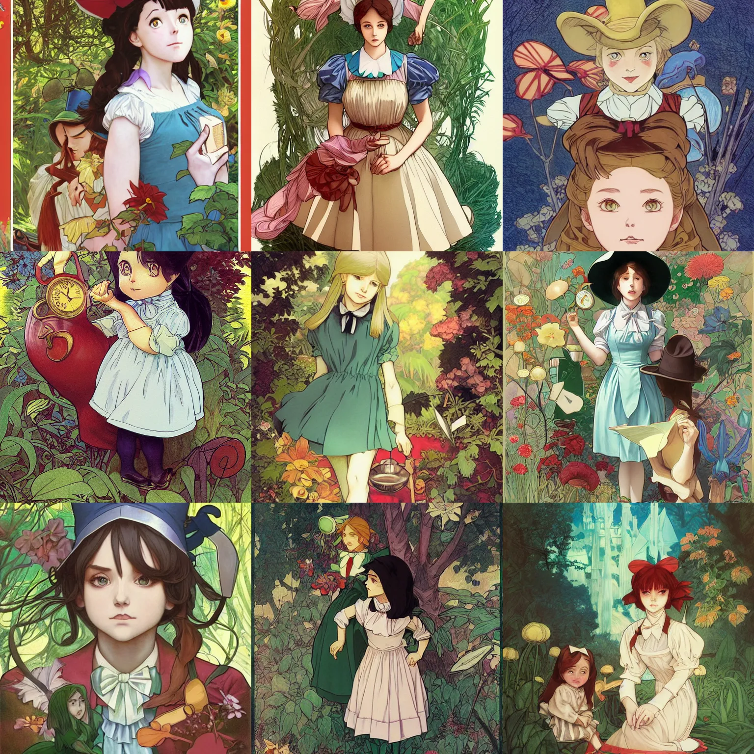 Prompt: alice's adventures in wonderland and the wonderful wizard of oz crossover, finely illustrated face, highly detailed, colored pencil, studio ghibli, tankobon, in the style of ilya kuvshinov and krenz cushart and william - adolphe bouguereau and alphonse mucha