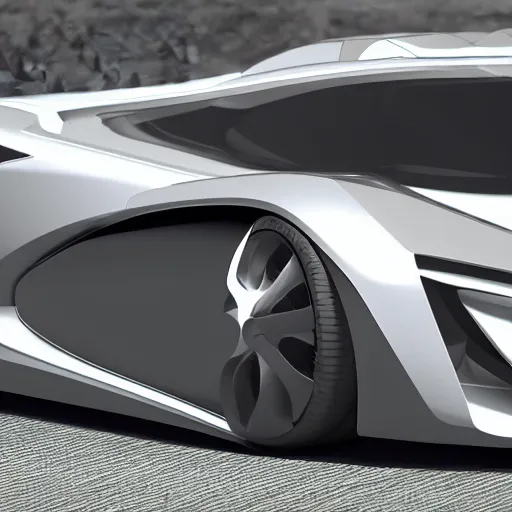 Image similar to render of futuristic supercar, realistic, detailed, clean