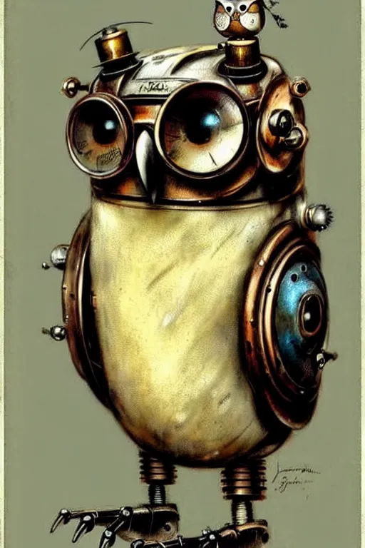 Prompt: (((((1950s retro robot steampunk owl . muted colors.))))) by Jean-Baptiste Monge !!!!!!!!!!!!!!!!!!!!!!!!!!!!!!