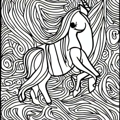 Image similar to full body unicorn, simple, children's coloring book, black and white