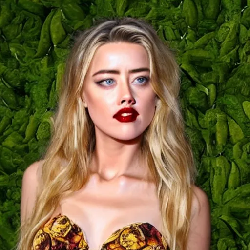 Image similar to gourd shaped like the face of amber heard hybrid intercross mix as a gourd