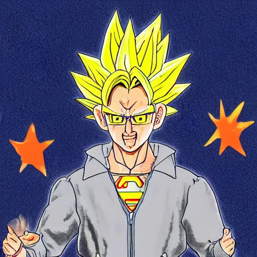 Image similar to François hollande transforming into super saiyan, drew by akira toryama