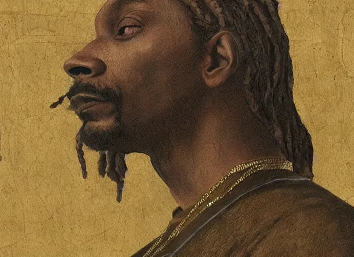 Image similar to a very high resolution image from a new movie, snoop dogg. drawn by leonardo da vinci. mountains, directed by wes anderson