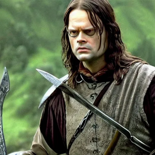 Prompt: dwight schrute playing aragorn in lord of the rings