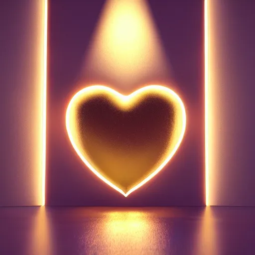 Prompt: golden heart radiating light, octane render, hd,