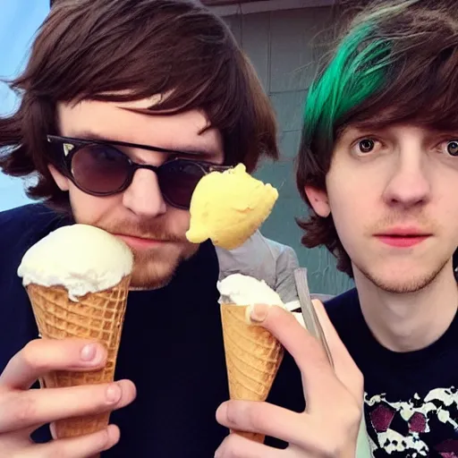 Image similar to madeon and porter robinson eating ice cream together