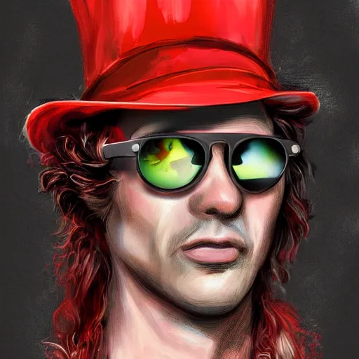 Prompt: The man hatter, wearing aviator shades, whimsical, highly detailed, digital painting, smooth, sharp focus