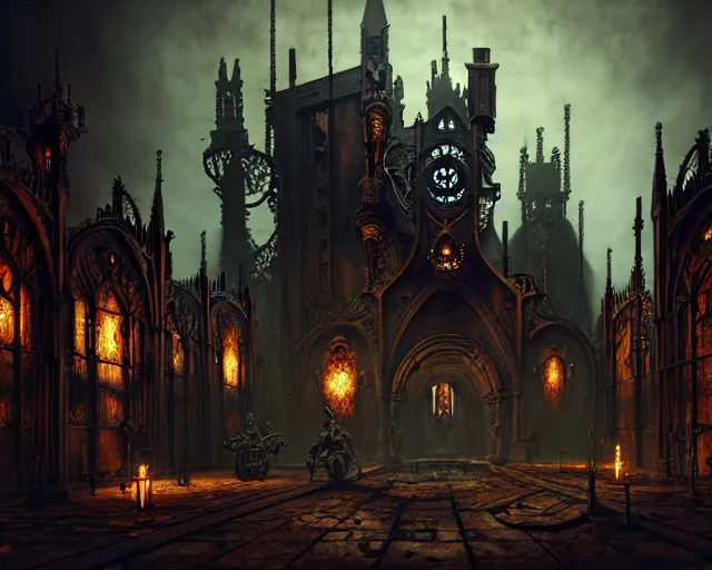 Image similar to steam necropolis, memento mori, gothic, neo - gothic, art nouveau, hyperdetailed copper patina medieval icon, stefan morrell, philippe druillet, ralph mcquarrie, concept art, steampunk, unreal engine, detailed intricate environment, octane render, moody atmospherics, volumetric lighting, ultrasharp, ominous, otherworldly