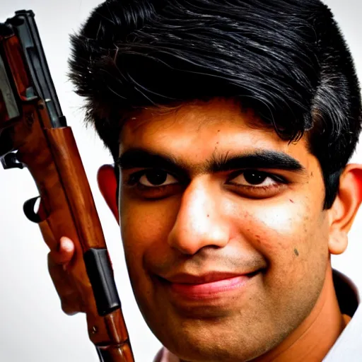 Image similar to Medium shot photograph of Rishi Sunak holding an AK-47, 8k, ultrahd