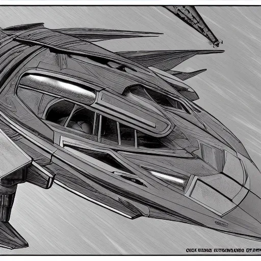 Prompt: spaceship concept art, very detailed, realistic, trending artstation, by wally wood and ron cobb