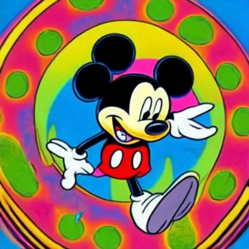 Image similar to mickey mouse having a psychedelic dmt mushroom lsd trip