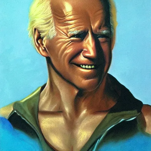 Image similar to boris vallejo portrait of joe biden wearing monokini in the movie zardoz