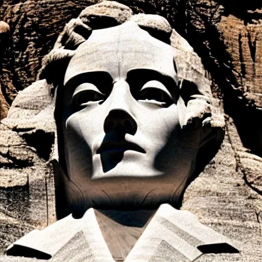 Prompt: emma stone's face carved in mount rushmore, from the side