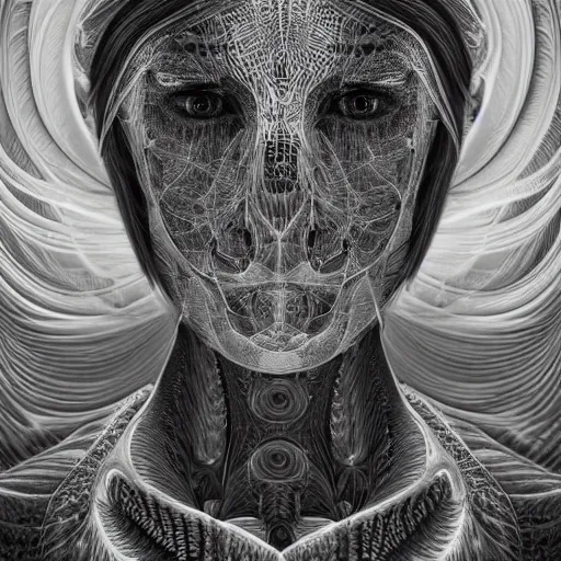 Prompt: hyper detailed bw linear pencil drawing, woman portrait, organic symmetric shapes by ernst haeckel, unreal engine