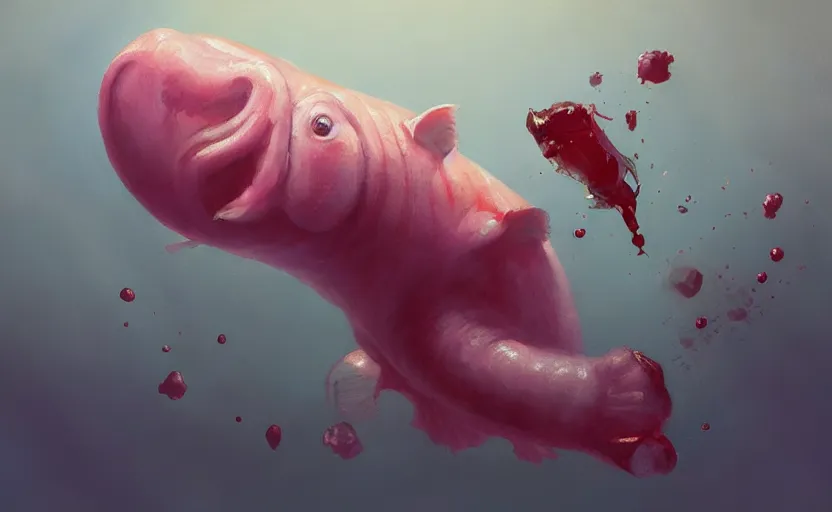 Prompt: A painting of Blobfish Smoothie trending on artstation in the style of Greg Rutkowski