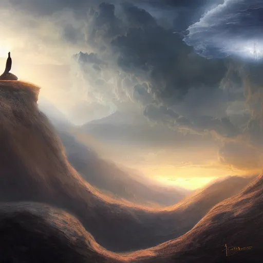 Prompt: concept art trending on art station detailed matte painting of a giant being meditation in the sky, dramatic, 8k, digital art