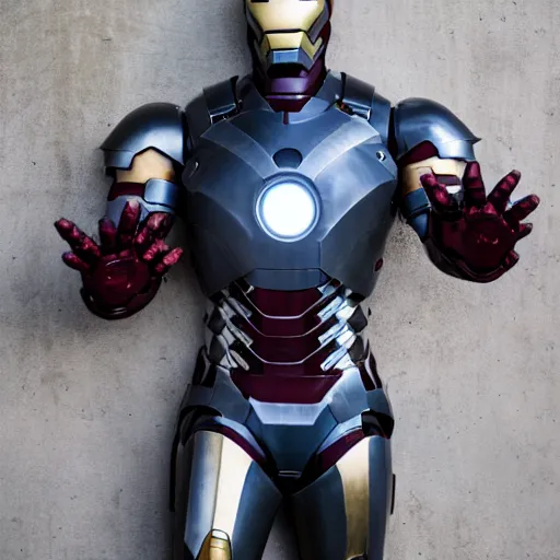 Image similar to medieval iron man suit. studio photography