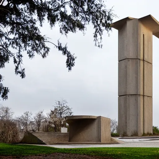 Image similar to a sci - fi beautiful brutalist hypermodern monument, with many rounded elements sprouting from the base tower creating a feel of a tree - like structure, photography