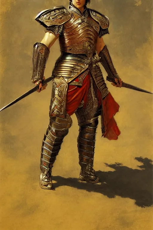 Image similar to attractive male with armor, ming dynasty, character design, painting by gaston bussiere, craig mullins, j. c. leyendecker, tom of finland