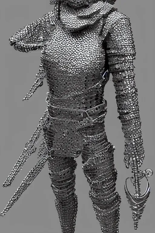 Prompt: female adventurer in tight full - body sticky note chainmail - style armor made out of several hundred sticky notes and a white porcelain crow mask, trending in artstation, japanese, artstation, establishing shot