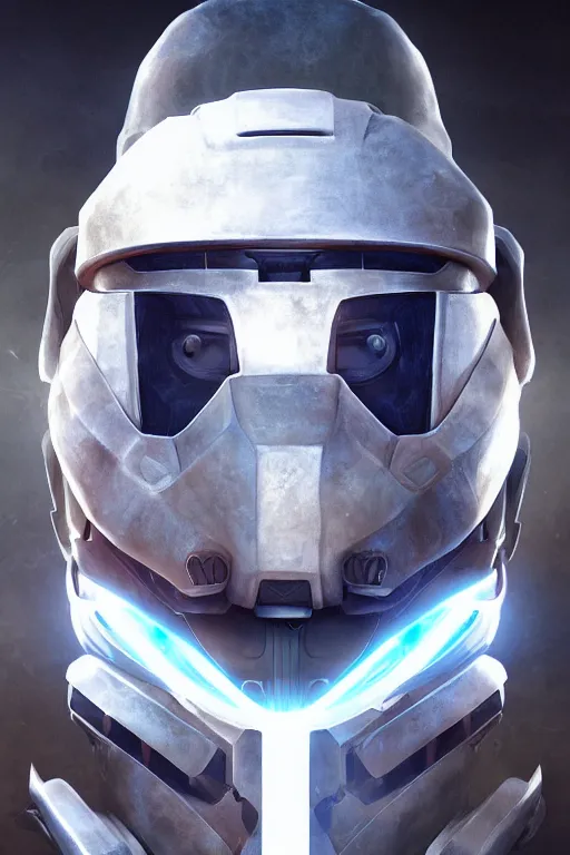 Image similar to robot ninja mask helmet halo master chief radiating a glowing aura global illumination ray tracing hdr fanart arstation by ian pesty and katarzyna da „ bek - chmiel