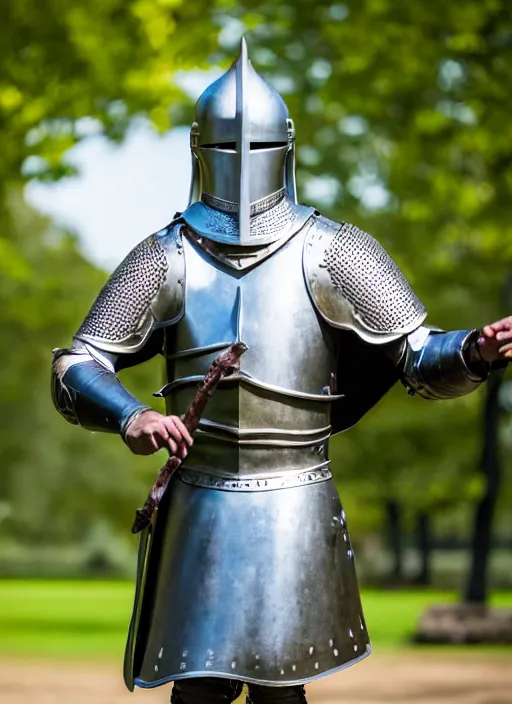 Image similar to photo still of a knight from medieval in a park on a bright sunny day, 8 k 8 5 mm f 1 6