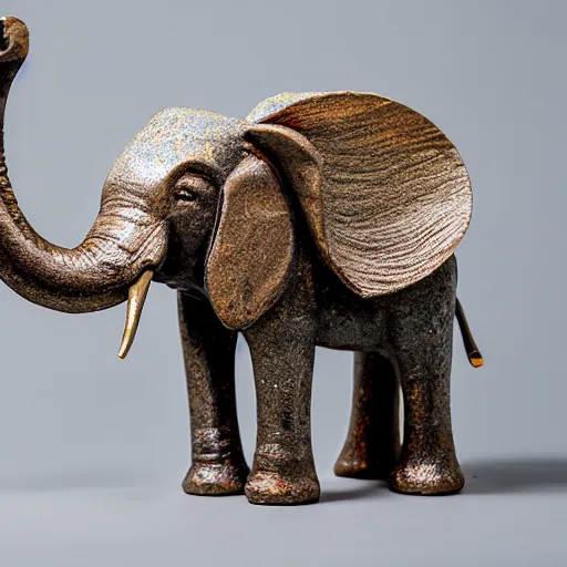 Prompt: sculpture of an elephant made of household junk, high detail, 4k, studio lighting