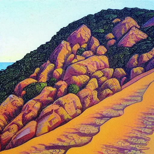 Image similar to morro de santa teresa painted by moebius