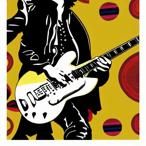 Image similar to jimmy page from led zepelin playing - guitar - solo, sticker - art, svg vector, adobe - illustrator