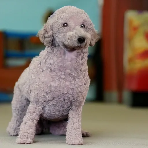 Prompt: old grey hairless toy poodle with Lenticular Sclerosis and a chicken nugget; cute skinny toy poodle with no hair