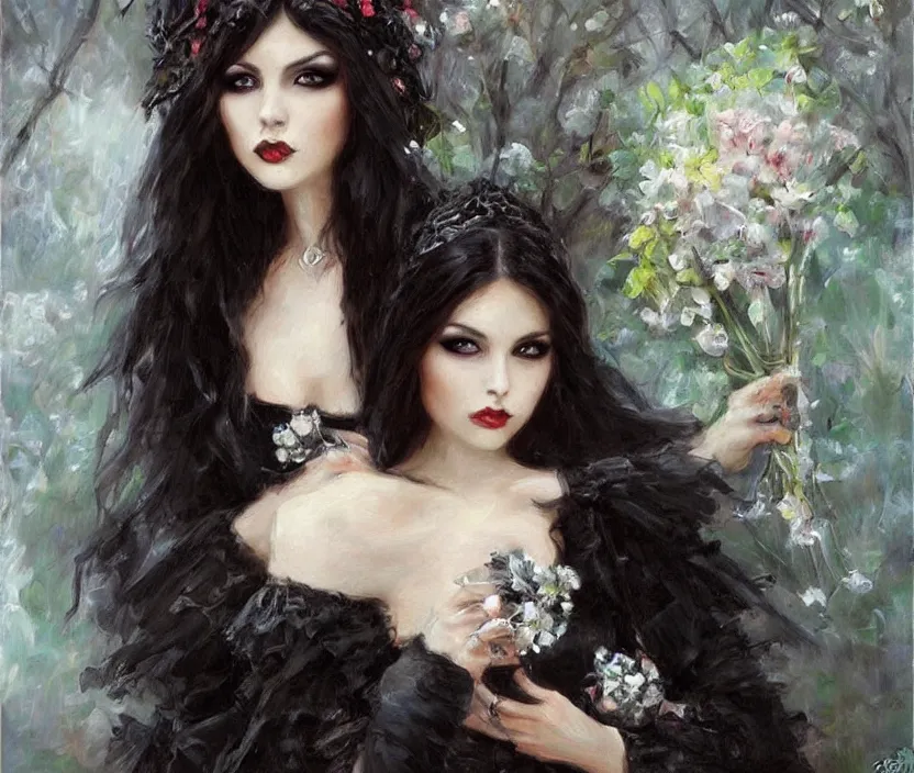 Prompt: Gothic girl portrait by Konstantin Razumov