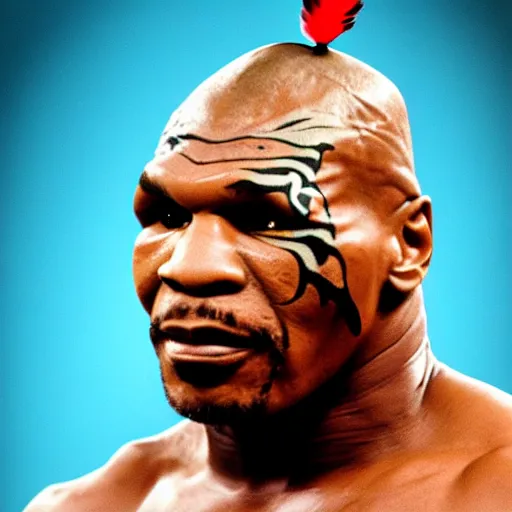 Prompt: uhd mike tyson with feathers and a beack, resembling a chicken