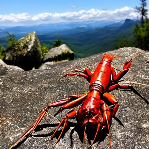 Prompt: crayfish with a whistle on the mountain