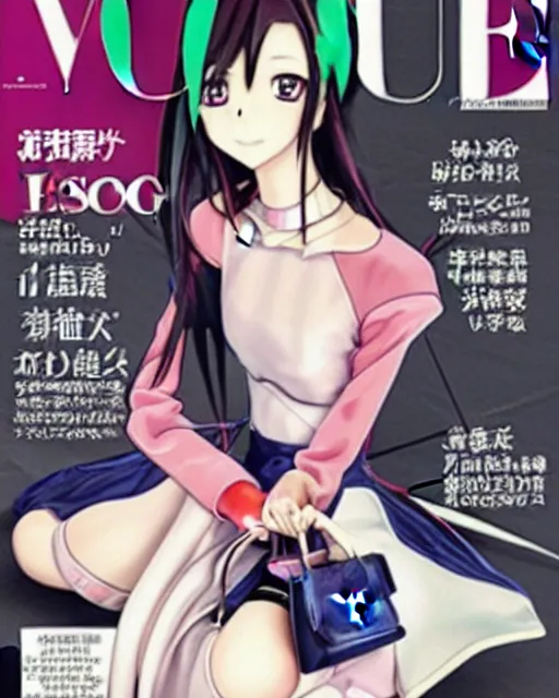 Image similar to anime girl on the cover of vogue wearing balenciaga, ufo table,