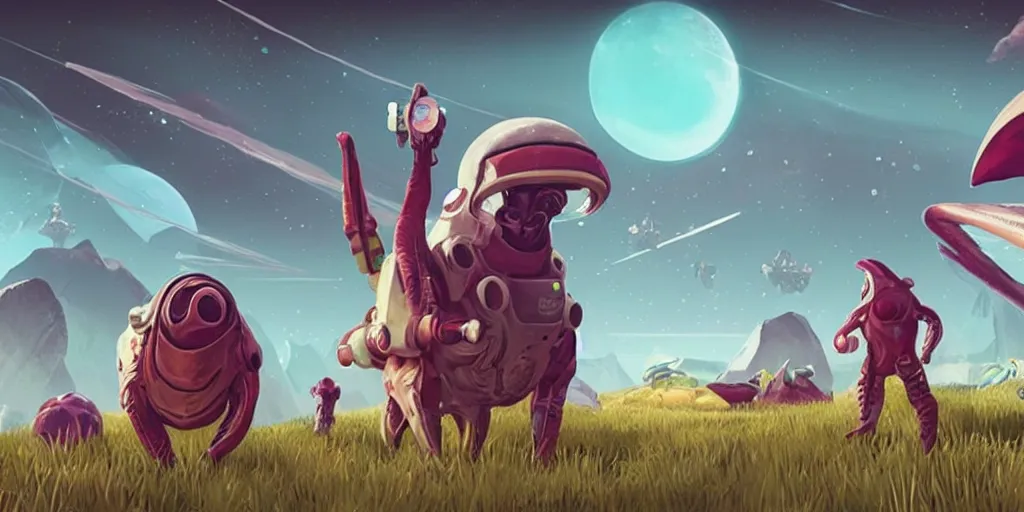 Image similar to no mans sky concept art of alien race, cute, adorable