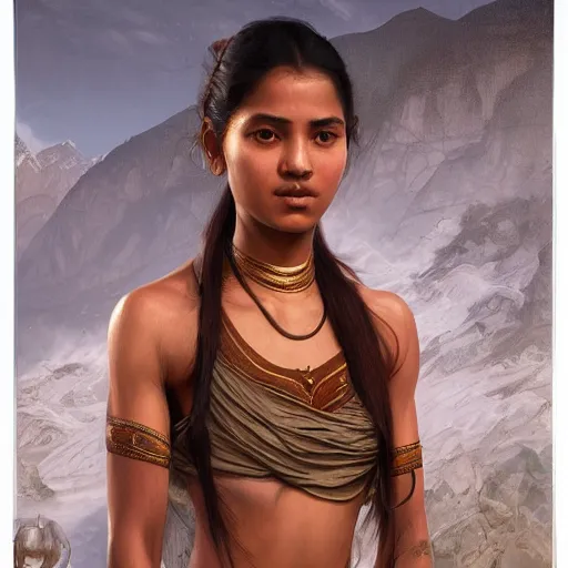 Prompt: portrait painting of a nepali brahmin female in the gym, ultra realistic, concept art, intricate details, eerie, highly detailed, photorealistic, octane render, 8 k, unreal engine. art by artgerm and greg rutkowski and alphonse mucha
