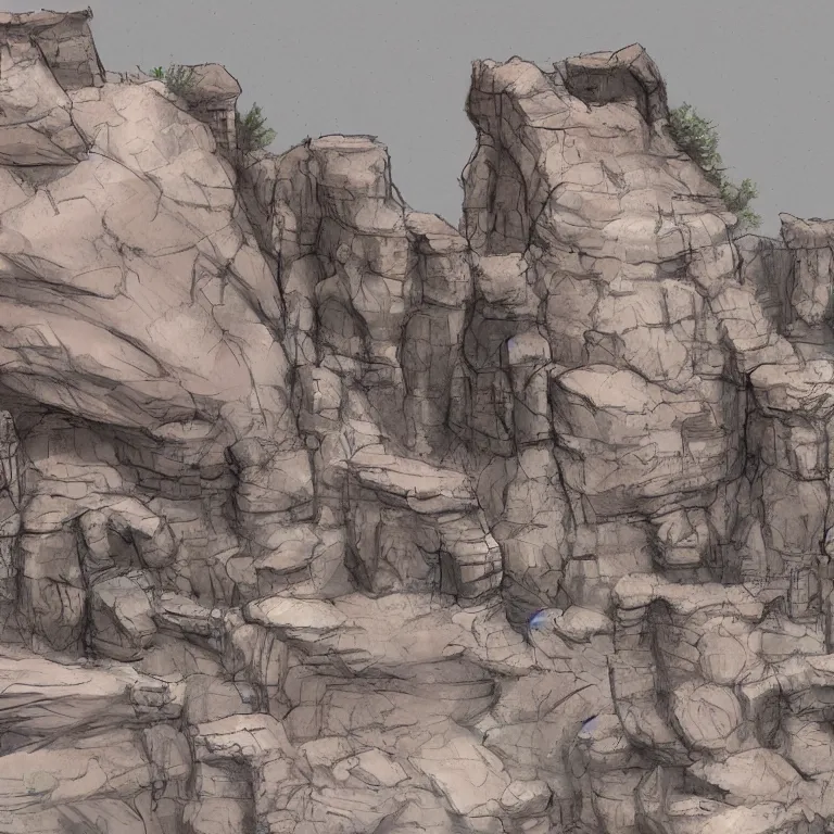 Image similar to canyon rock formations, sketch, concept art by senior environment artist, polycount, environmental art