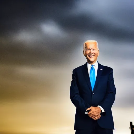 Image similar to joe biden standing in a city street in the middle of a stormy night, award winning long exposure photography