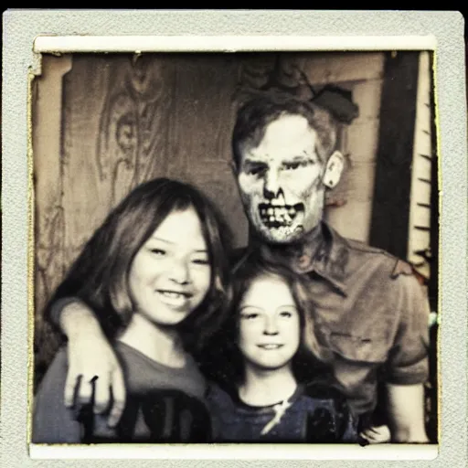 Image similar to family photo of a zombie family poloroid,