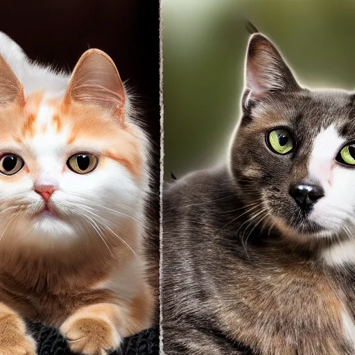 Image similar to hyperrealistic 8 k closeup photo of a cat and dog hybrid