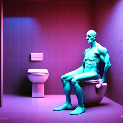 Prompt: Digital art Very High detailed Dr.Manhattan in Ukrainian village house by Taras Shevchenko, siting on a toilet, photorealism, by Beeple, rendered in Octane render