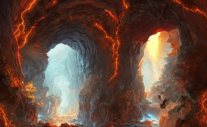 an igneous cave interior, lit by magma puddles, | Stable Diffusion ...