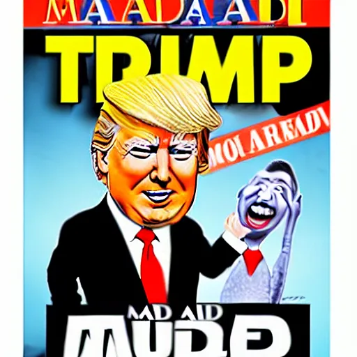 Prompt: Donald Trump on the cover of MAD art style Al Gaffee